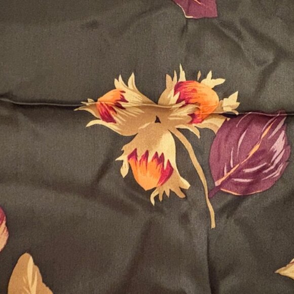 Luxe Ann Taylor Silk Scarf with Pears Leaves Forest Green - Picture 5 of 7